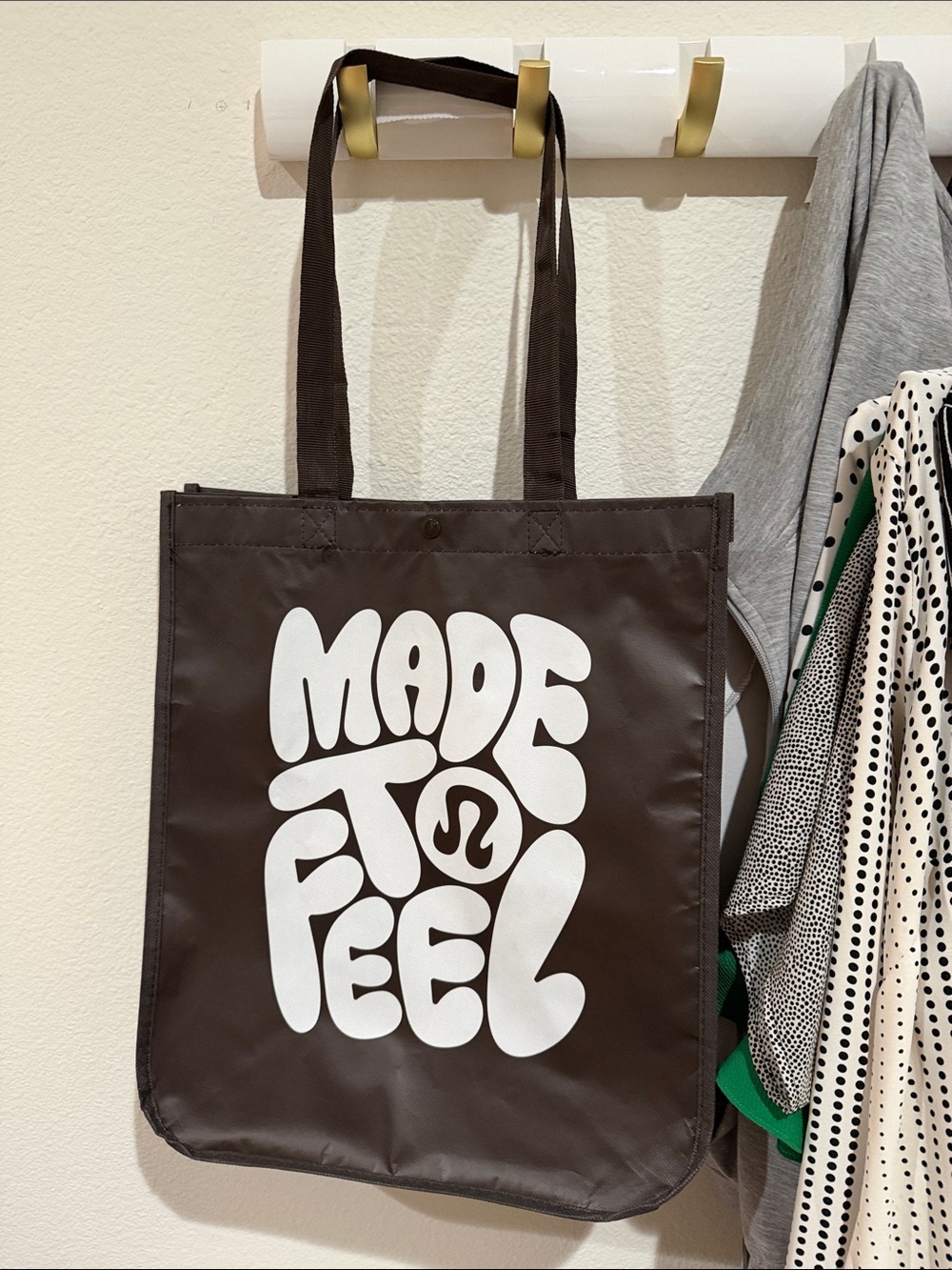lululemon athletica Brown Tote with White 'Made to Feel' Graphic